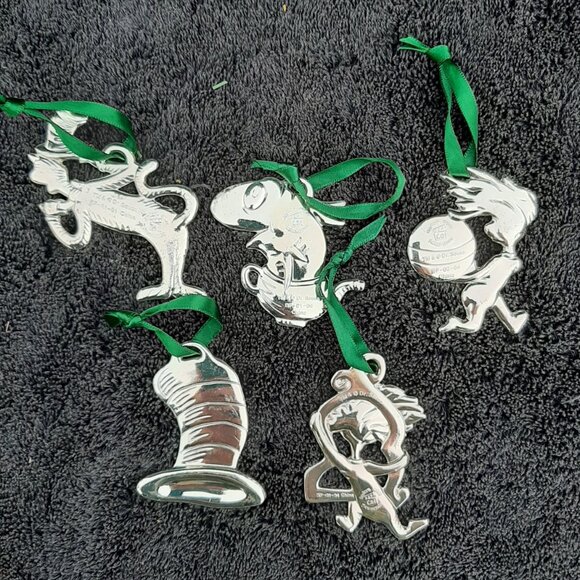 Dr. Seuss Cat in the Hat Set Of 5 Silver Metal Christmas Tree Ornaments No Boxes - Picture 4 of 4